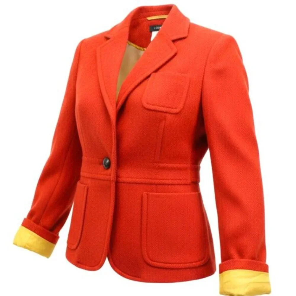 J. Crew Robert Noble Red Brick Vintage Wool Herringbone Tailored Shield Detail - Picture 7 of 16
